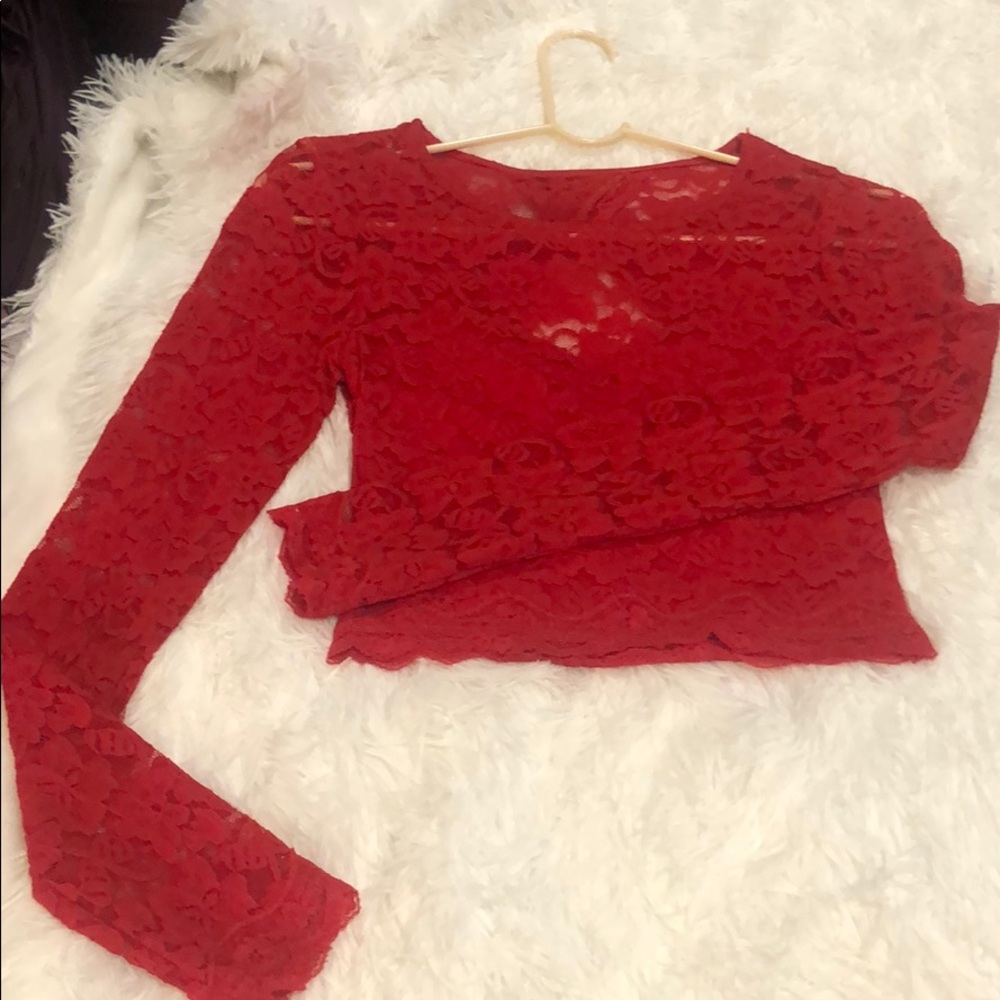 Express - Red lace crop top